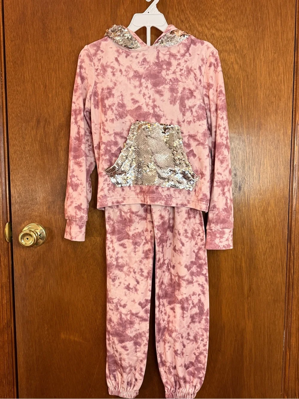 Sunset Sky Girls Velour Tie Dye Sequin Hoodie & Jogger Pants Set - Size 7/8